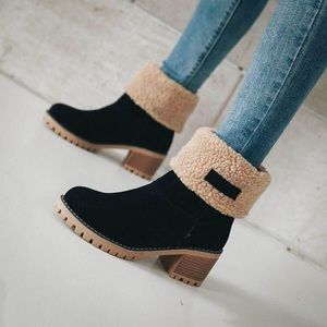 Black faux suede and faux shearling lined booties